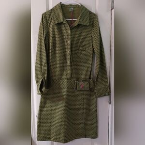 Skunkfunk Bendari D4G Drop Waist Dress,  Olive Green With Black Pattern